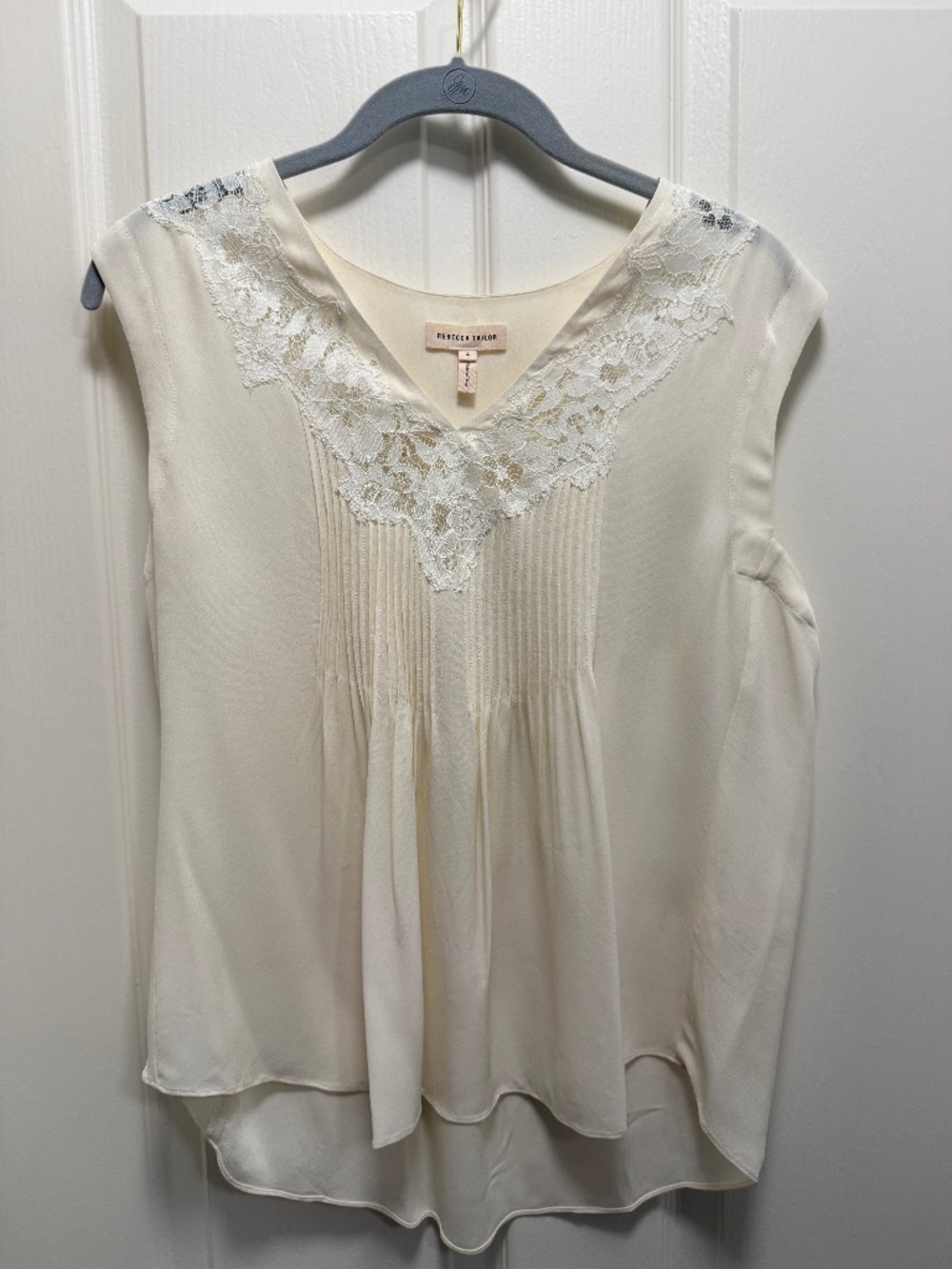 Rebecca Taylor- Ivory Silk and Lace Sleevelss Blouse- Size 4